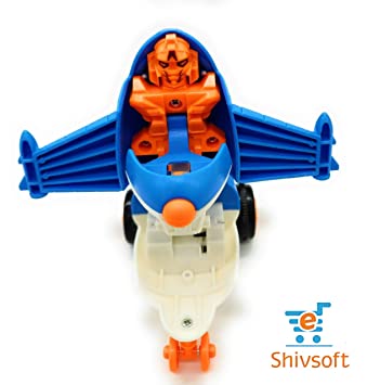 Early Education Unbreakable Bright Color mini racing converting plane to robot friction toy (random color)