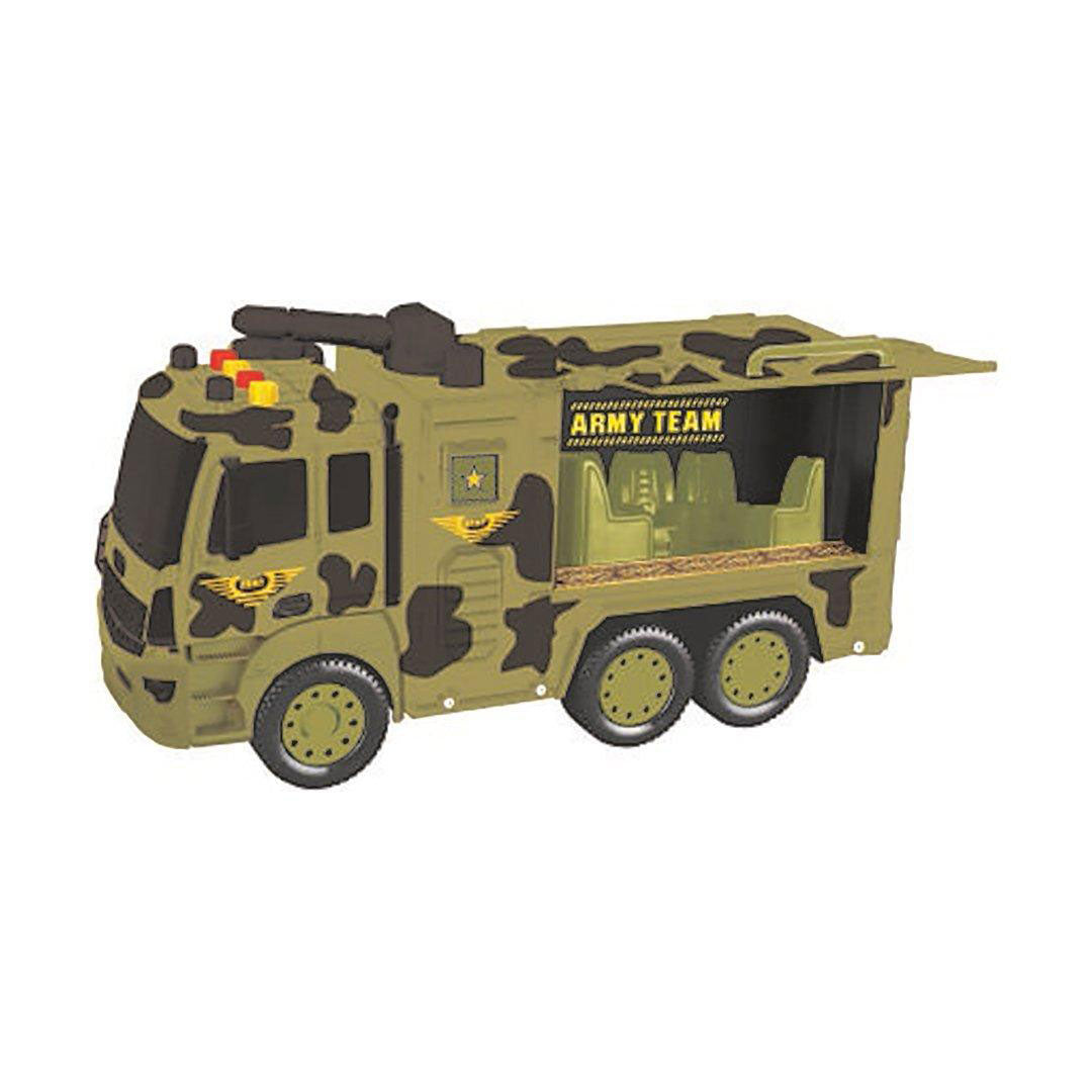 Toyzone Pull Back Friction Powered Toys for Kids ( Big Size Squad Army Truck Toy for Boys/Girls with Guns Bombs, with Music Sync Lights & Siren Sound Effects)