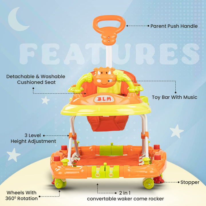 Froza Baby Walker for Kids, Walker with Rocker, Parental Handle & Stopper