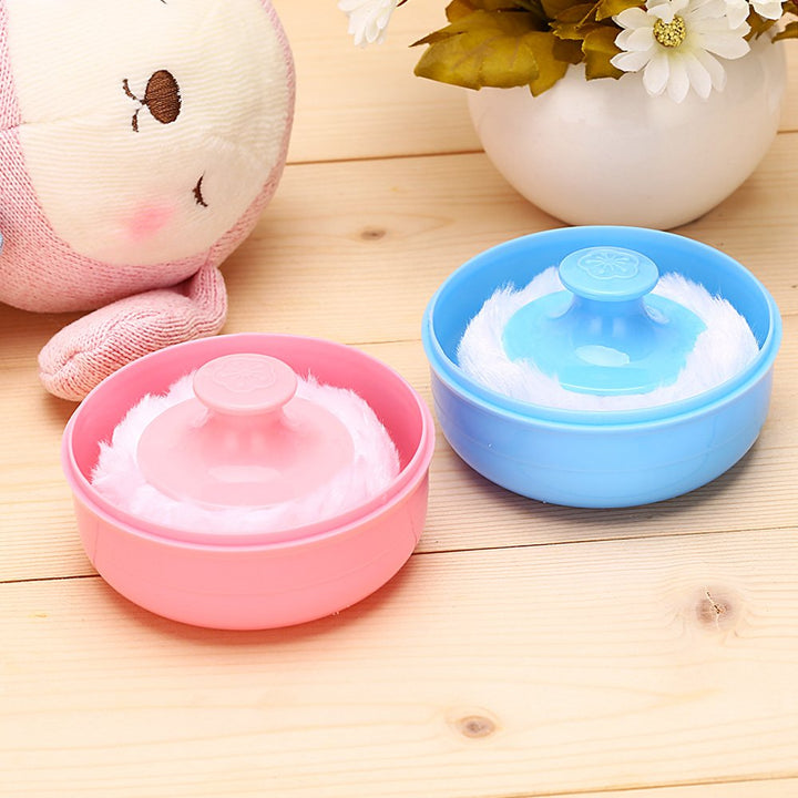 Premium Soft Face Sponge Body Powder Puff Box Case Container (Blue)