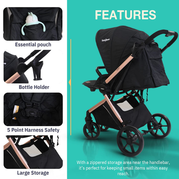 Convertible Baby Pram Stroller with Car Seat Combo, Aluminium Frame, 3-Position Adjustable, Canopy & Reversible Seat | Infant Stroller for Baby Toddlers 0-3 Years Boys Girls