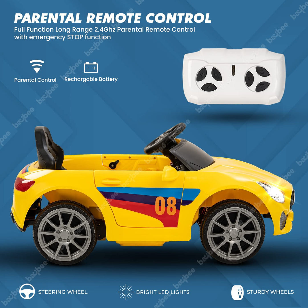 Electric Ride on Car for Kids with Rechargeable Battery,Music,Lights Baby Toy Car with R/C Jeep Racing Car| Battery Operated Ride on Motor Car for Kids