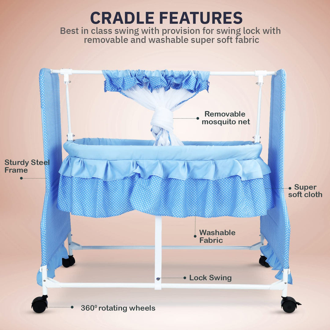 Evolve Baby Cradle for New Born Baby, Baby Cradle Swing Jhula with Mosquito Protection Net, Mattress & Wheels | New Born Baby Cot Cradle| Baby Cradles for New Born Baby 0 to 12 Months