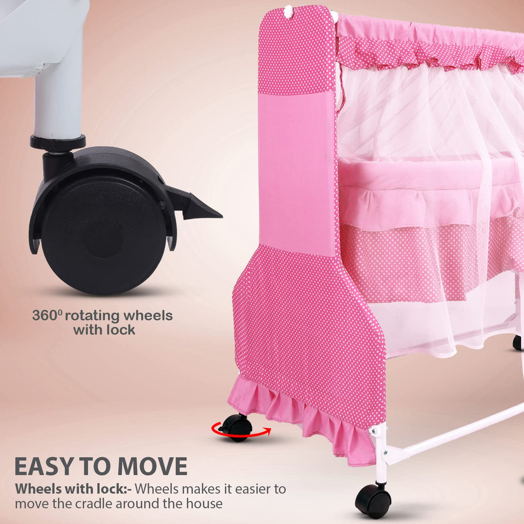 Evolve Baby Cradle for New Born Baby, Baby Cradle Swing Jhula with Mosquito Protection Net, Mattress & Wheels | New Born Baby Cot Cradle| Baby Cradles for New Born Baby 0 to 12 Months