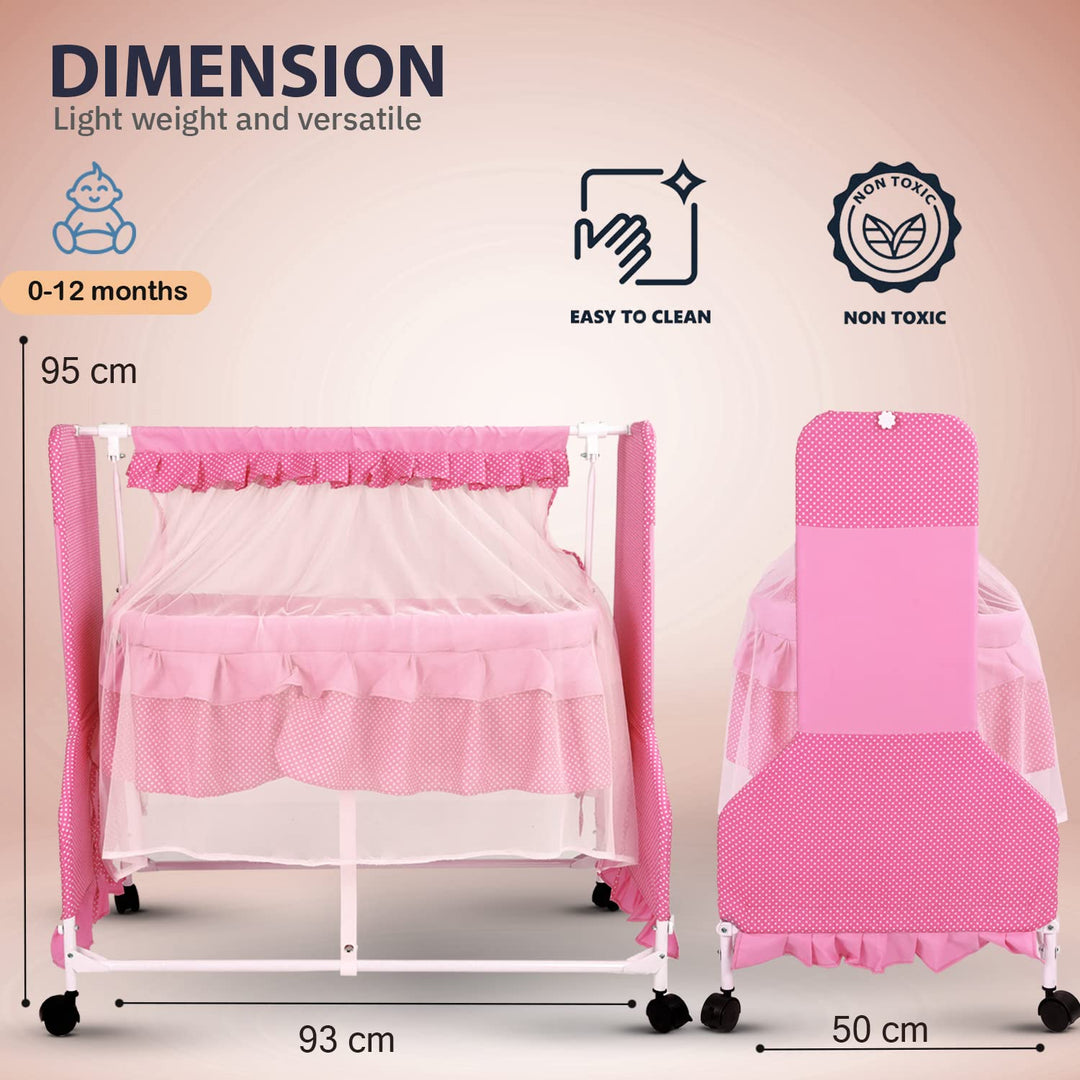 Evolve Baby Cradle for New Born Baby, Baby Cradle Swing Jhula with Mosquito Protection Net, Mattress & Wheels | New Born Baby Cot Cradle| Baby Cradles for New Born Baby 0 to 12 Months