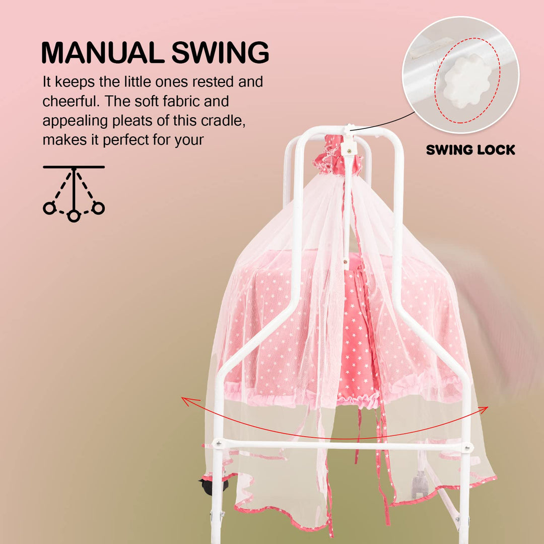 Evolve Baby Cradle for New Born Baby, Baby Cradle Swing Jhula with Mosquito Protection Net, Mattress & Wheels | New Born Baby Cot Cradle| Baby Cradles for New Born Baby 0 to 12 Months