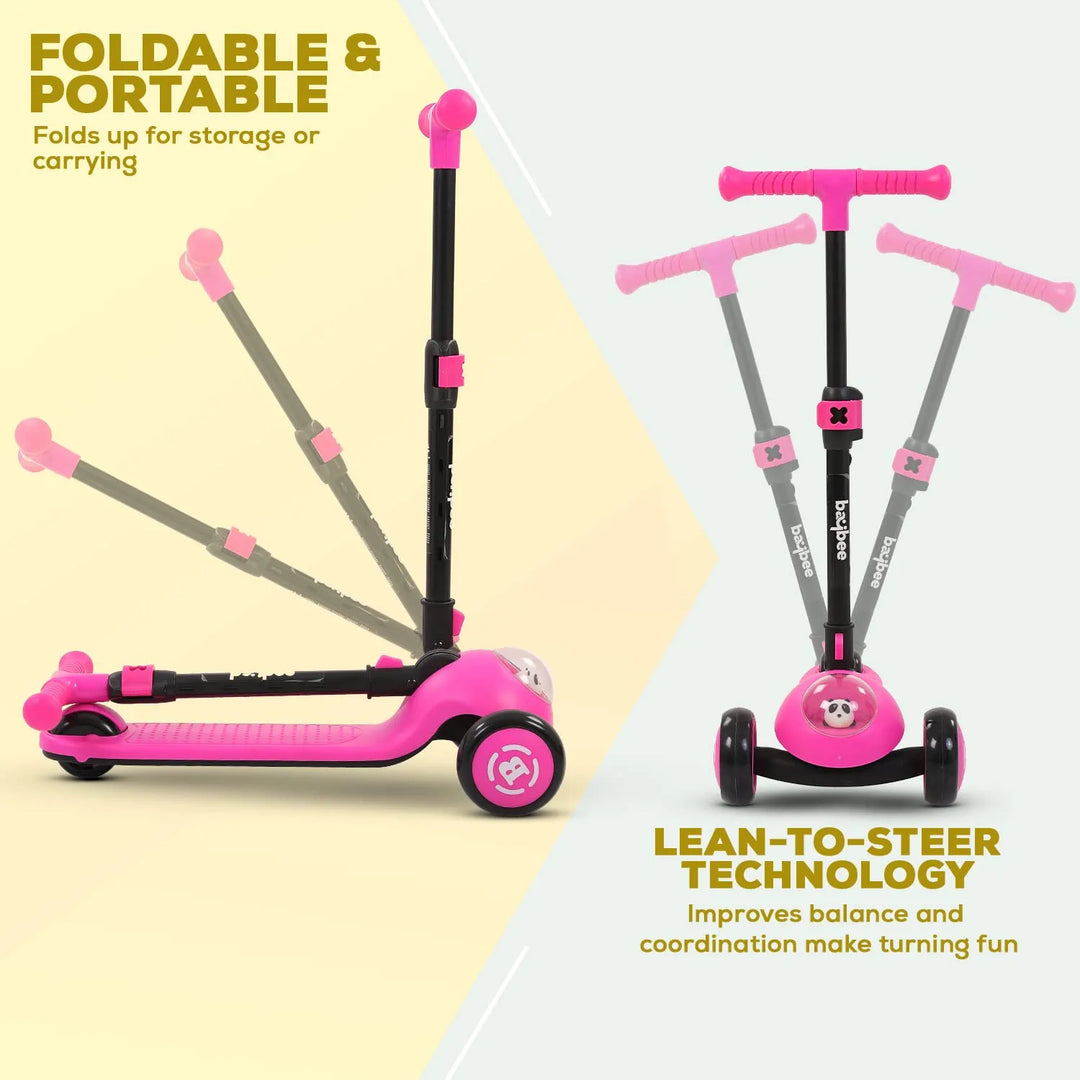 Panda Skate Scooter for Kids, 3 Wheel Smart Kids Scooter with Foldable & Height Adjustable Scooter for Kids 3 to 10 Years