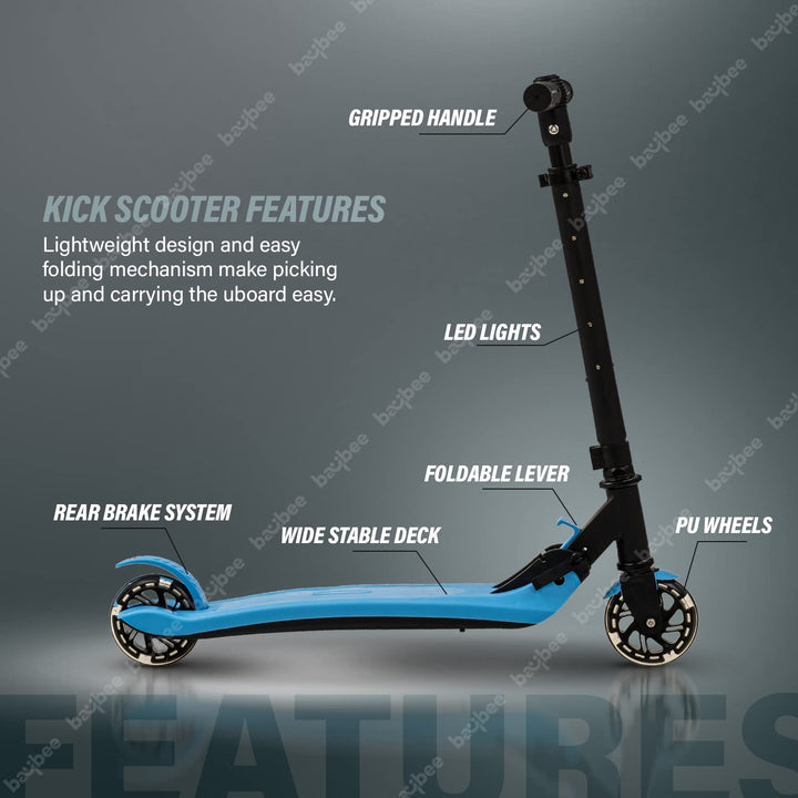 Skate Scooter for Kids, 2 Wheel Kids Scooter with 3 Height Adjustable Handle, Rubber Deck & Flashing LED PU Wheels | Runner Kick Scooter for Kids 3 to 8 Years Boys Girls