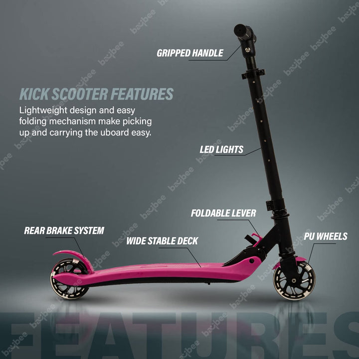 Skate Scooter for Kids, 2 Wheel Kids Scooter with 3 Height Adjustable Handle, Rubber Deck & Flashing LED PU Wheels | Runner Kick Scooter for Kids 3 to 8 Years Boys Girls