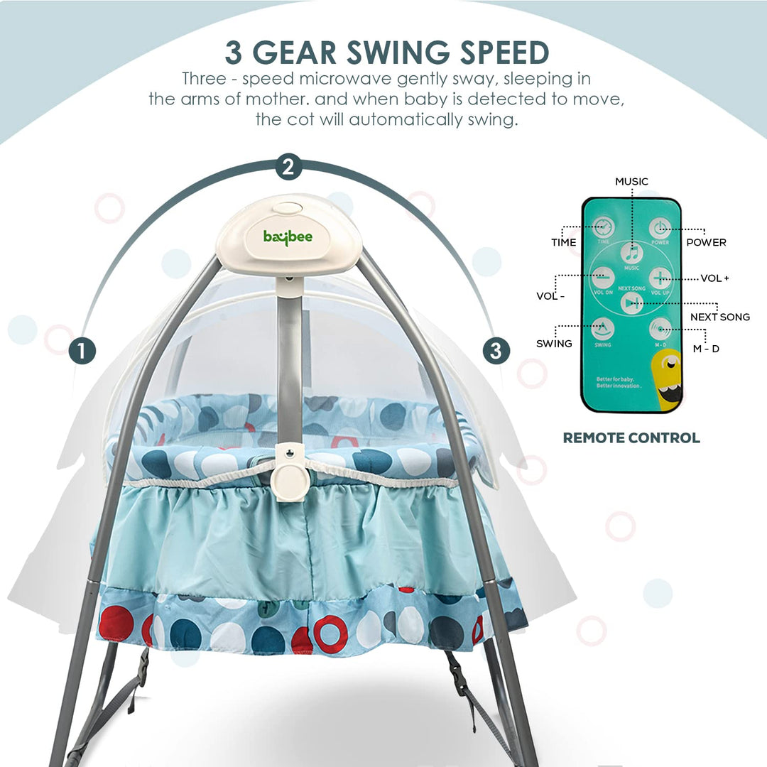 Electric Cradle for Baby, Automatic Swing Baby Cradle with Mosquito Net, Remote, Toy Bar & Music | Baby Cradle Crib Jhula | Baby Swing Cradle for Baby 0 to 2 Years Boys Girls (Blue)