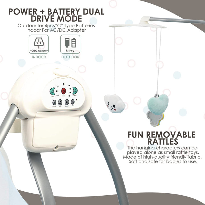 Electric Cradle for Baby, Automatic Swing Baby Cradle with Mosquito Net, Remote, Toy Bar & Music | Baby Cradle Crib Jhula | Baby Swing Cradle for Baby 0 to 2 Years Boys Girls (Grey)