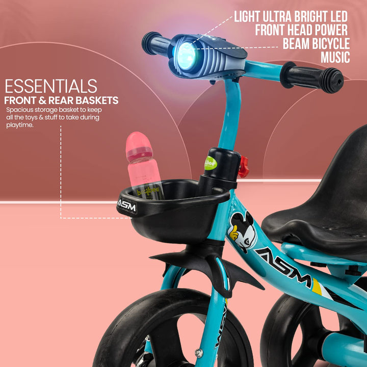 Noraco Baby Tricycle for Kids, Smart Plug & Play Kids Cycle with Eva Wheels, Led Light, Music, Dual Baskets & High Backrest | Kids Tricycle | Baby Cycle for Kids 2 to 5 Years Boys Girls.