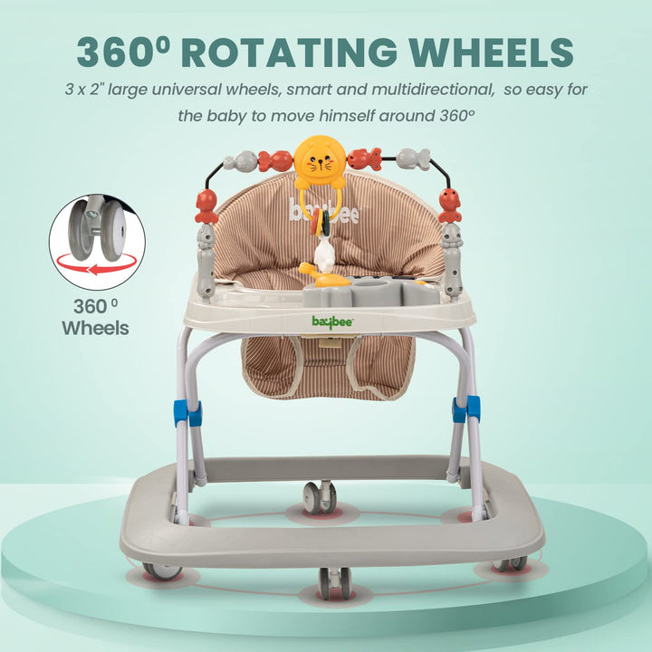 Baby Walker for Kids with 2 Height Adjustable & Tray | Multi-Function Anti-Rollover