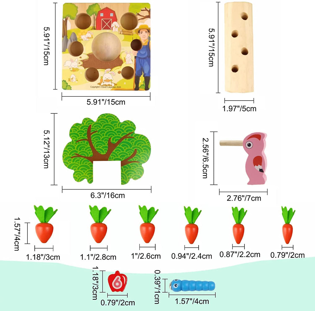 Wooden 3 in 1 Farm harvesting Insect Catching Kids Toys, Wooden Toys Woodpecker find Insect Board Games, Learning Educational Baby Toys Puzzle Block for Kids Age 3+ Years Boys Girls