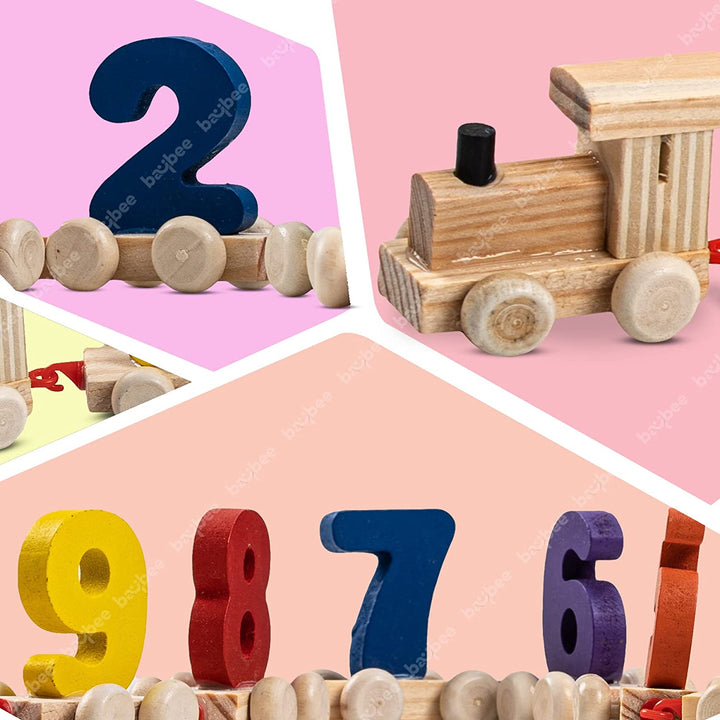 Push & Pull Digital Small Train Set Kids Toys, Play Train with Sliding Wheels and 0 to 9 Numbers, Wooden Train Toy Set, Fun Educational Learning Toy Building Block for Kids 3+ Years Boys Girls