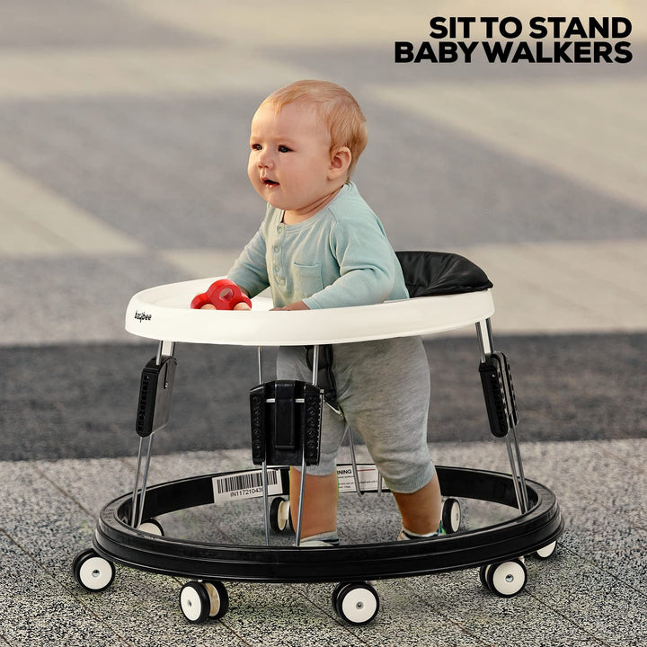 Indy Baby Walker - Round Kids Walker for Baby, Walker with 5 Adjustable Height, Premium Vegan Leather Seat | Activity Baby Walker for Kids | Walker Baby 6-18months Boys and Girls (Black)