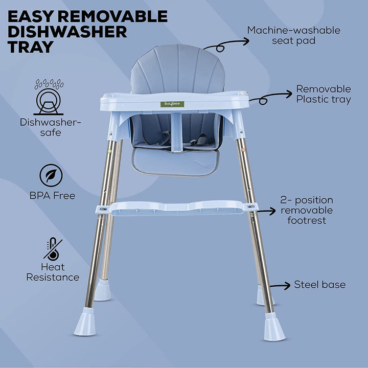 Convertible High Chair for Baby with Adjustable Footrest & Height, Baby Feeding Booster Seat for Toddler Kids with Tray, Safety Belt and Cushion, Boys Girls 6 Months to 4 Years