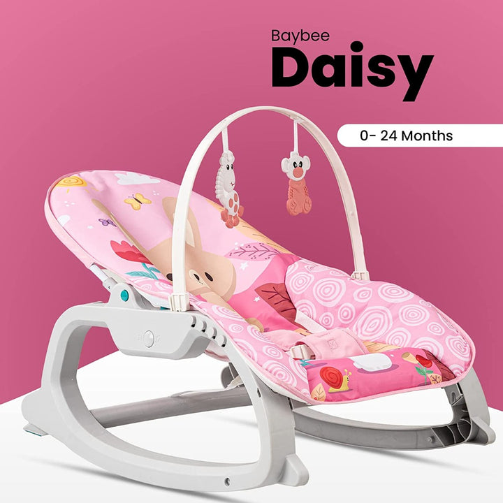 Daisy Baby Bouncer and Rocker Chair with Soothing Vibrations, Multi-Position Recline, 3 Point Safety Belt & Removable Baby Toys, Portable Baby Rocker Bouncer for 0 to 2 Years Boys Girls