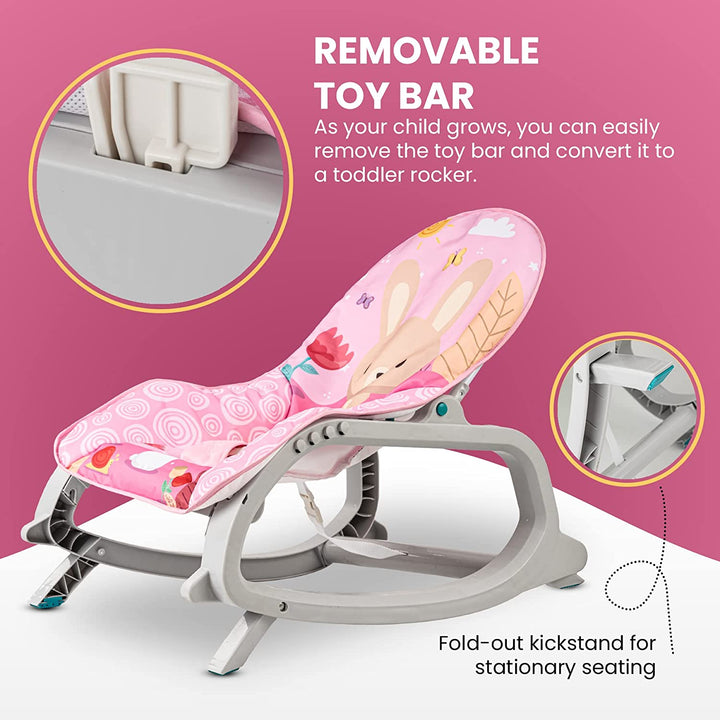 Daisy Baby Bouncer and Rocker Chair with Soothing Vibrations, Multi-Position Recline, 3 Point Safety Belt & Removable Baby Toys, Portable Baby Rocker Bouncer for 0 to 2 Years Boys Girls