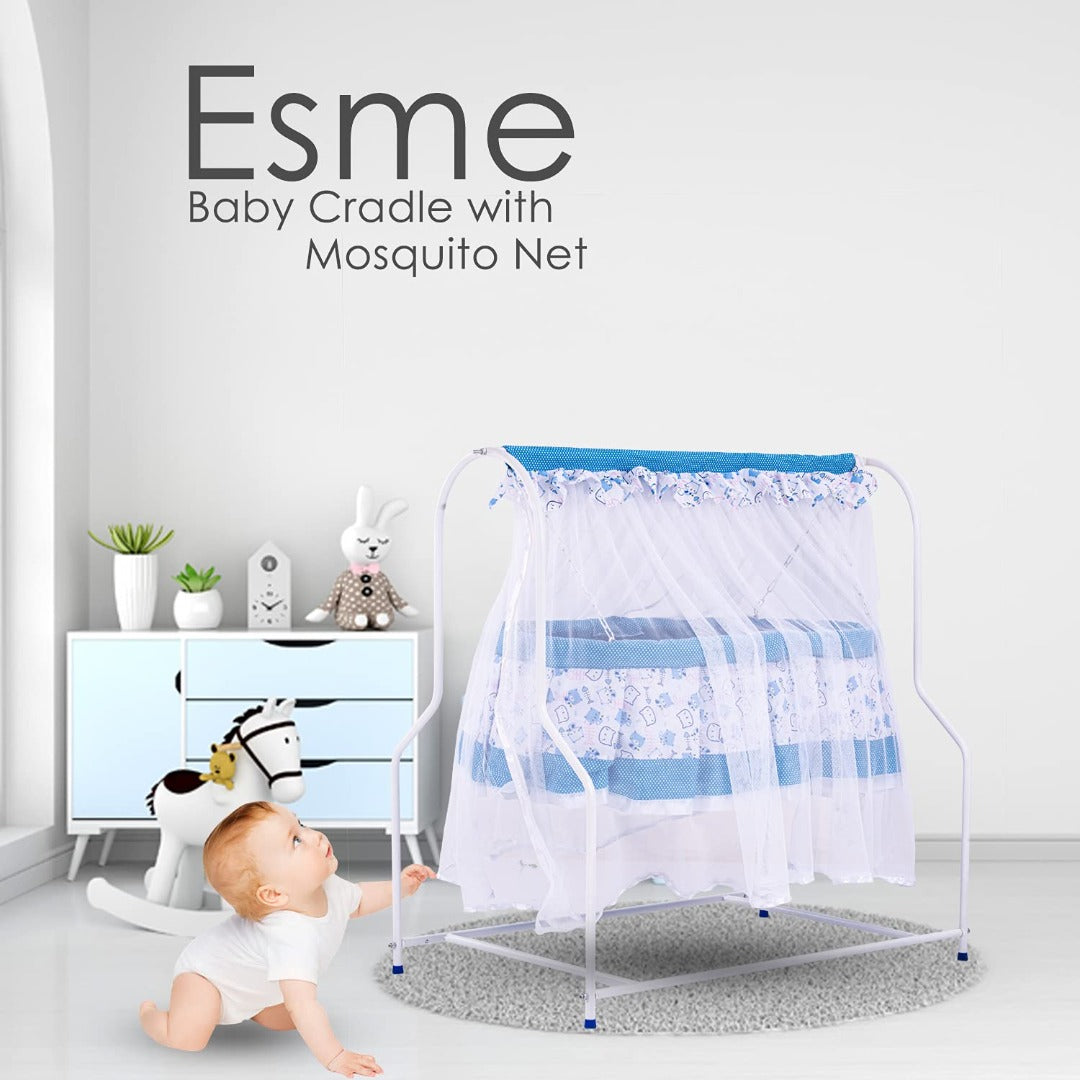 ESME Newborn Baby Comfort Cradle with Mosquito net, Baby Swing Cradle for Newborn, Baby Crib Cot Bed, Baby Bedding Set with Net 0-12 Months