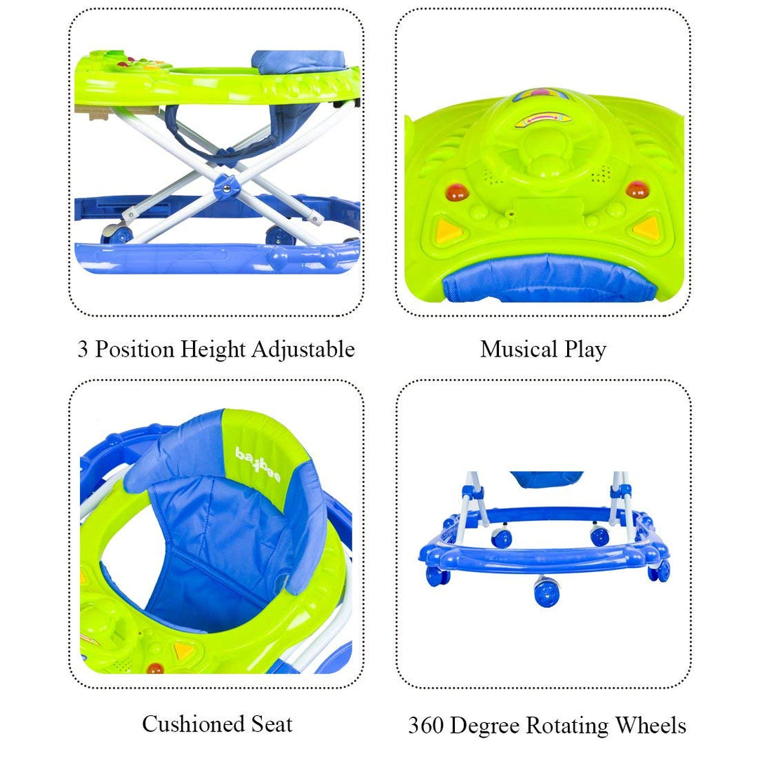 Winnie Baby Walker for 1-2 Years Boys & Girls,  Kids Round Walker with Music & Lights Function, 3 Position Height Adjustable | Easy to Fold, Fun Toys & Activities for Kids