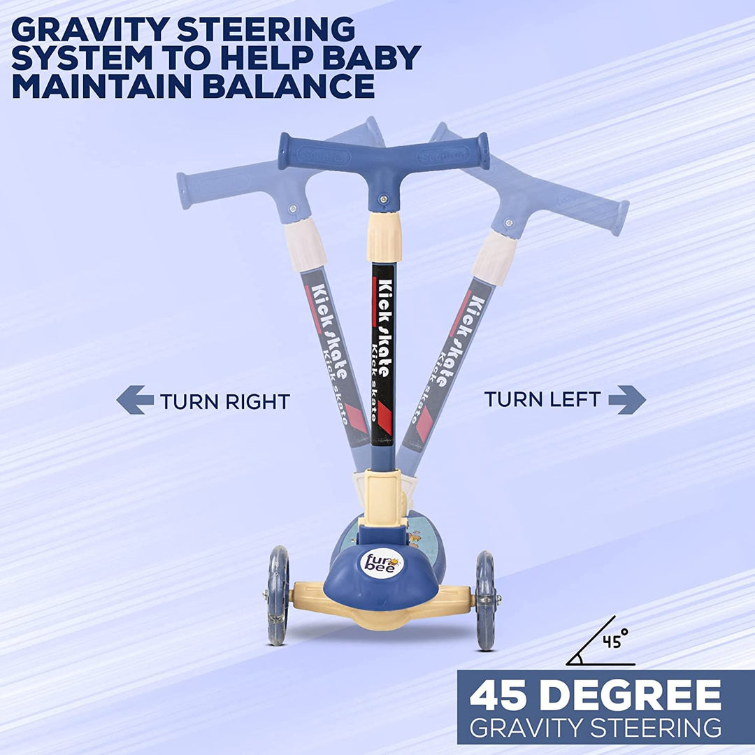 Skate Scooter for Kids 3 Wheel Lean to Steer 3 Adjustable Height with Suspension for Kids Boys & Girls