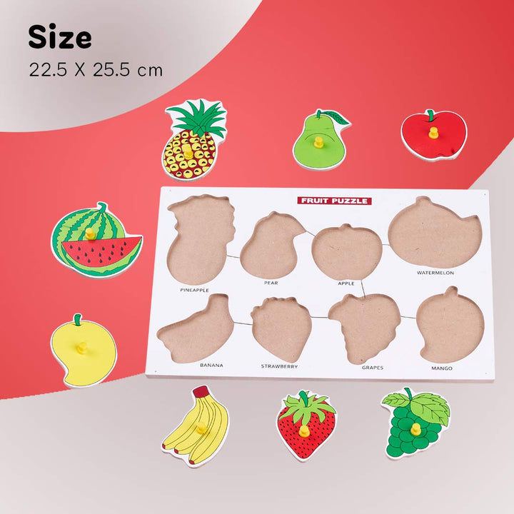 Wooden Fruits with Picture Educational Board for Kids 8 Fruits with Knob, Early Educational Learning Wooden Puzzle Board for Kids, Children Boys & Girls