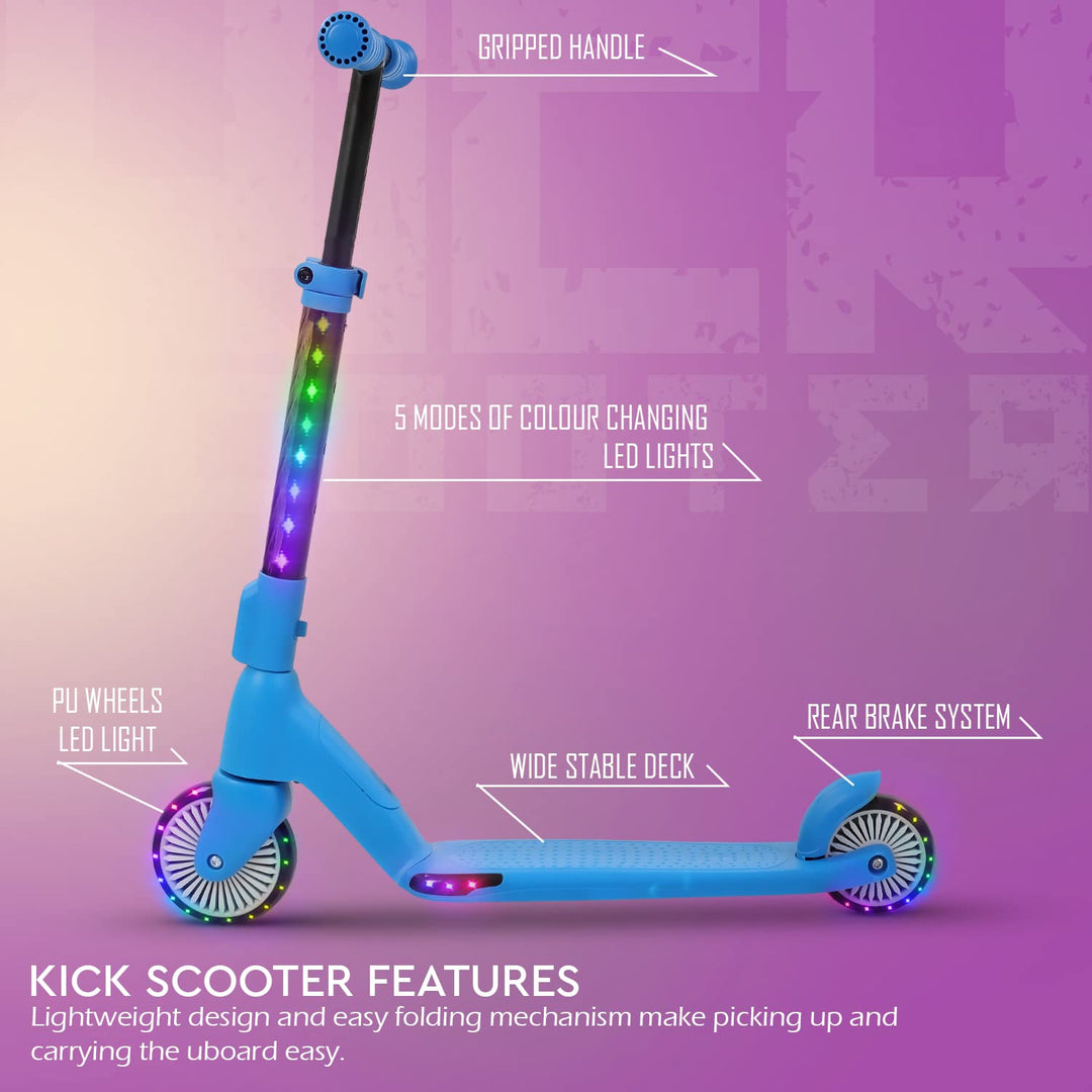 Hydra Skate Scooter for Kids, Smart 2 Led PU Wheel Kids Scooter with Programmable RGB Lights | Kick Scooter with 4 Height Adjustable Handle, Runner Scooter for Kids 3 to 8 Years Boy Girl