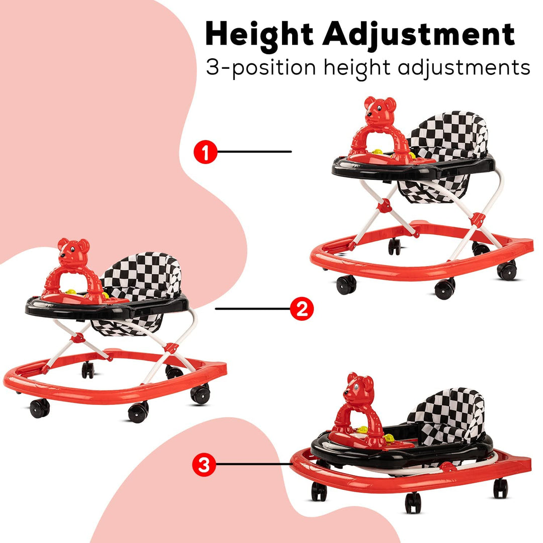 Mickie Round Baby Walker for Kids | Music & Light Function with 3 Position Height Adjustable and Stopper, Fun Toys & Activities for Babies/Childs 6 Months to 18 Months