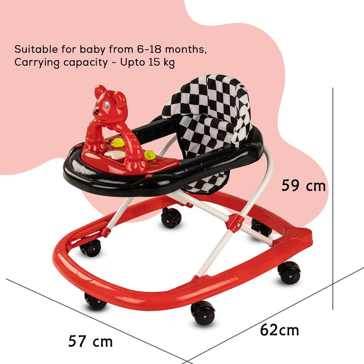 Mickie Round Baby Walker for Kids | Music & Light Function with 3 Position Height Adjustable and Stopper, Fun Toys & Activities for Babies/Childs 6 Months to 18 Months