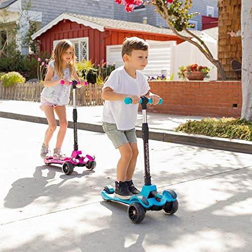 Penta Foldable 3 Wheel Skate Scooter for Kids, Smart Kick Runner Scooter with Height Adjustable Handle & Extra-Wide LED PU Wheels & Rear Brake