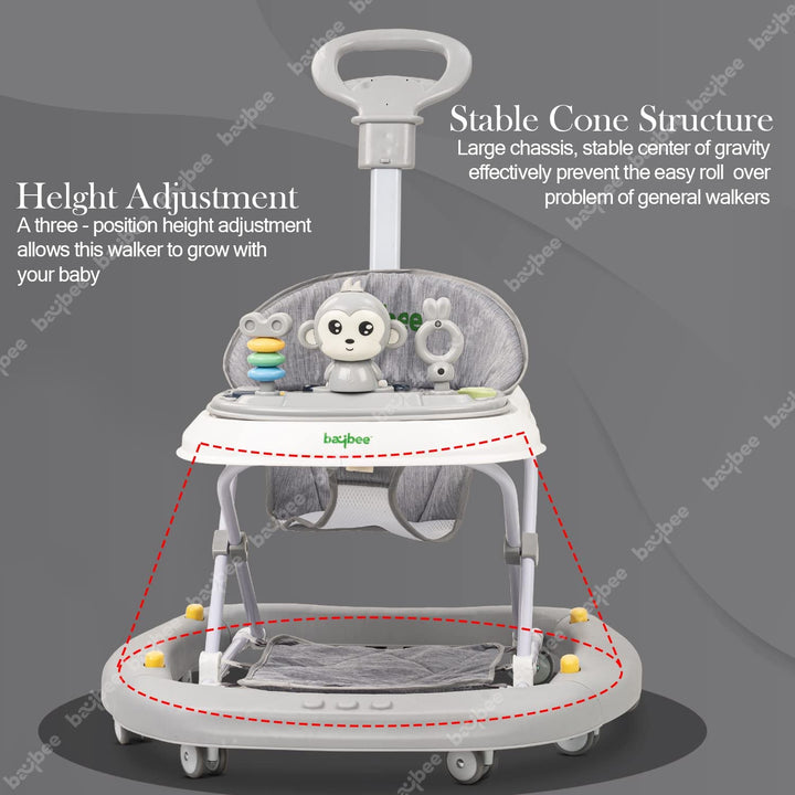 Round Baby Walker for Kids | Baby Walker with Parental Push Handle Walker