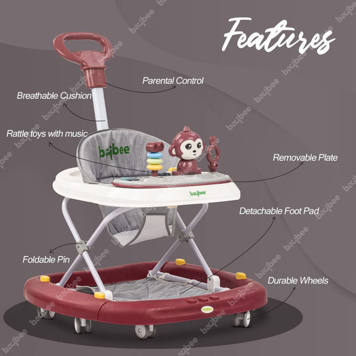 Round Baby Walker for Kids | Baby Walker with Parental Push Handle Walker