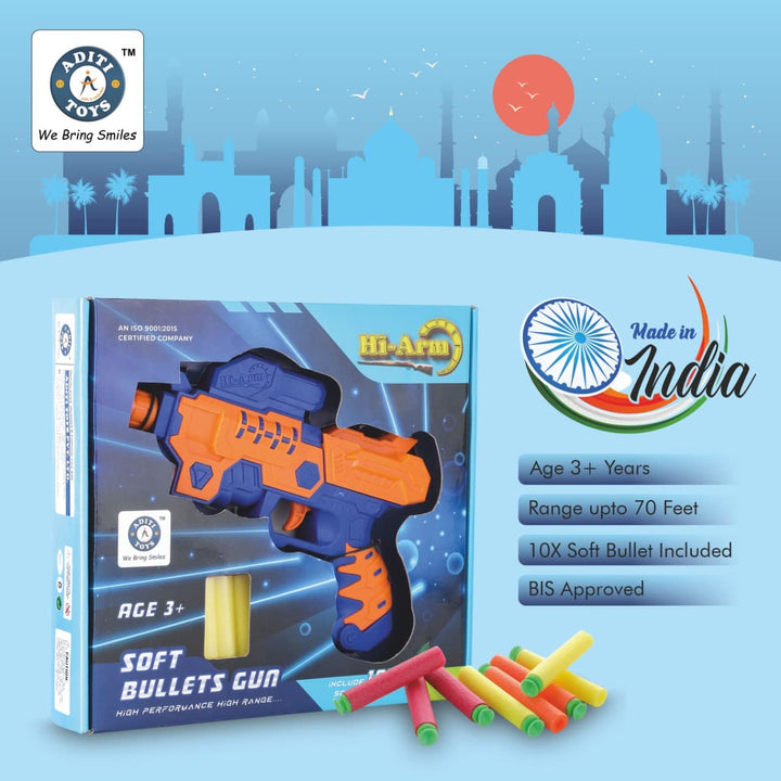 Hi-Arm Blaster Soft Bullet Gun, Included 10 Official Dart for Kids, Teens & Adults, Range - 30+ Feet, Age - 3+ Years