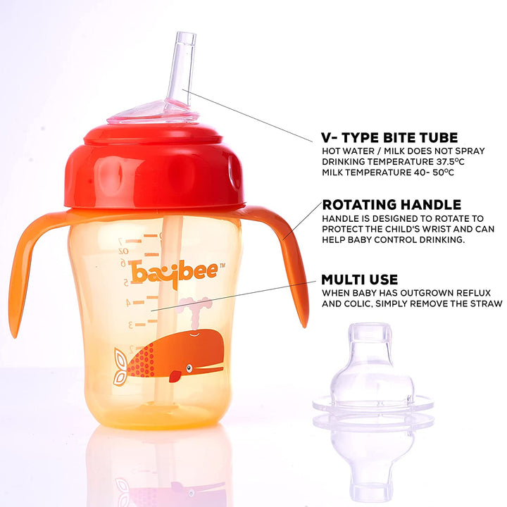 Insulated Flippo Baby Sipper Bottle 210 ml, Anti Spill Soft Silicone Sippy Cup with Straw Cup for Babies 6 Months - 2 Years