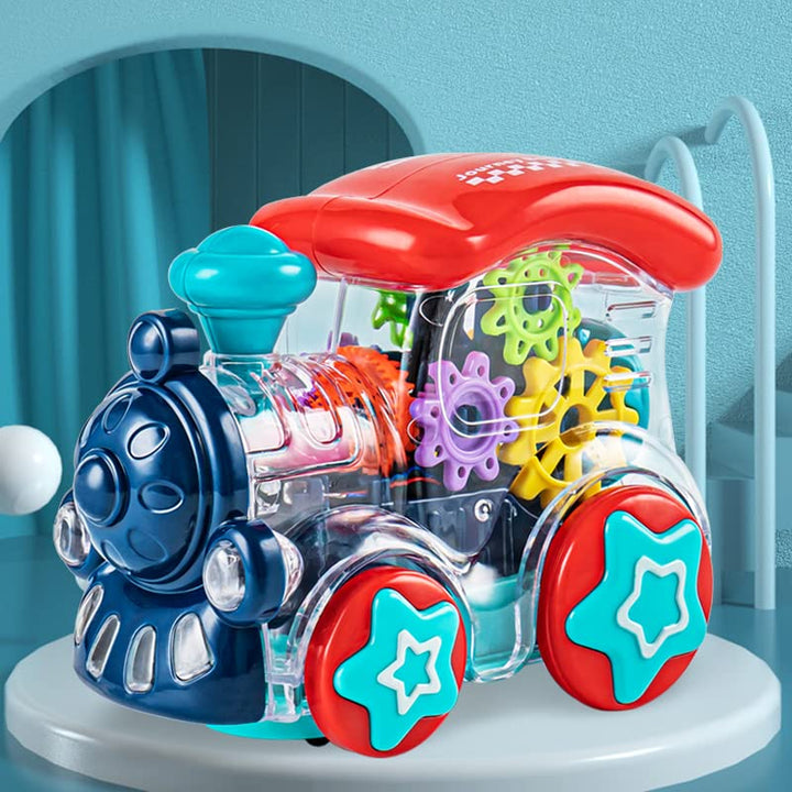 Transparent Train Engine Universal Walking Gear Train Engine Colorful Lights Musical Toys, 3D Colourfull Lights Gear Transparent Train Toy for 2-5 Year Kids Sound Toys (Gear Train)