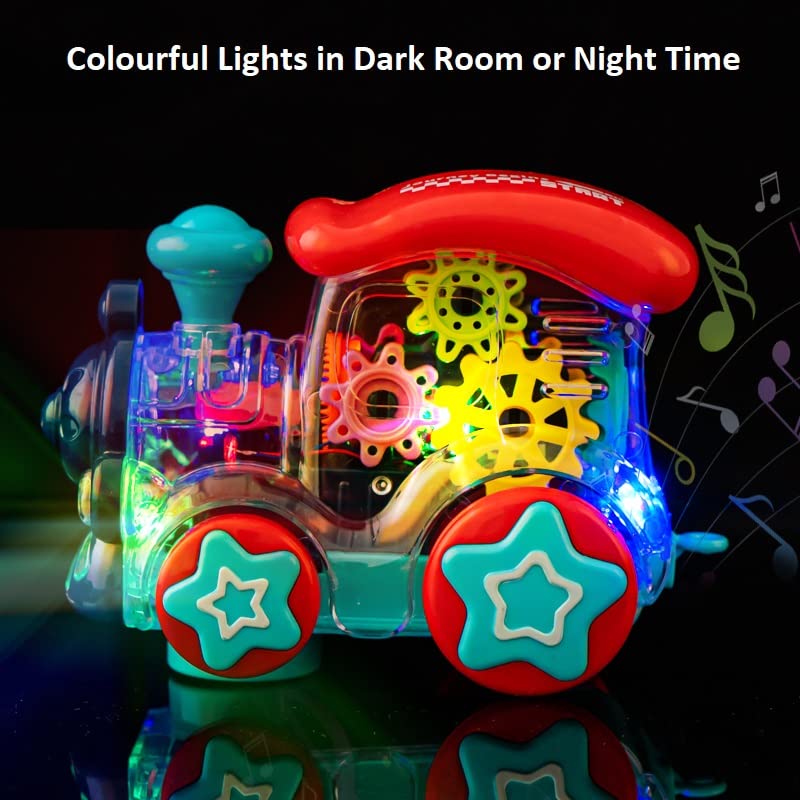 Transparent Train Engine Universal Walking Gear Train Engine Colorful Lights Musical Toys, 3D Colourfull Lights Gear Transparent Train Toy for 2-5 Year Kids Sound Toys (Gear Train)