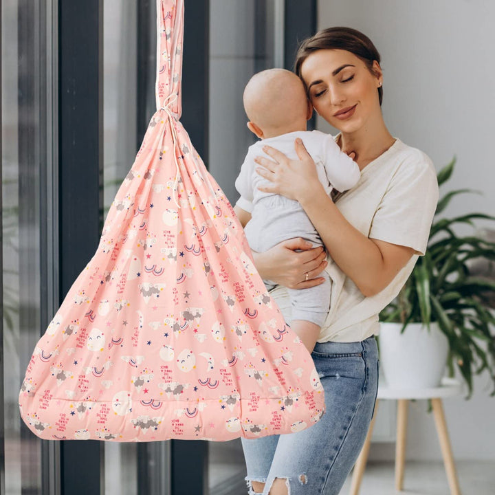 Cuddle Newborn Baby Boy's and Girl's Sleep Cotton Randy Hanging Swing Cradle/Jhula/Jhoola/Bed/Bedding Set with Net and Spring for 0-12 Months Babies