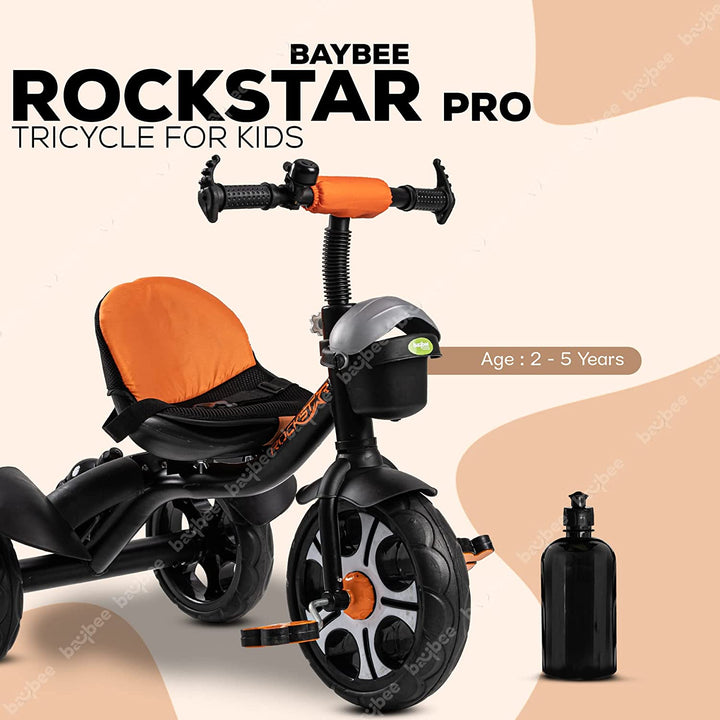 Rockstar Pro Tricycle for Kids, Plug n Play Kids Cycle Trikes with Basket, Cushion Seat, Belt & Bottle | Baby Children's Cycle | Baby Tricycle Cycle for Kids 2 to 5 Years Boys Girls