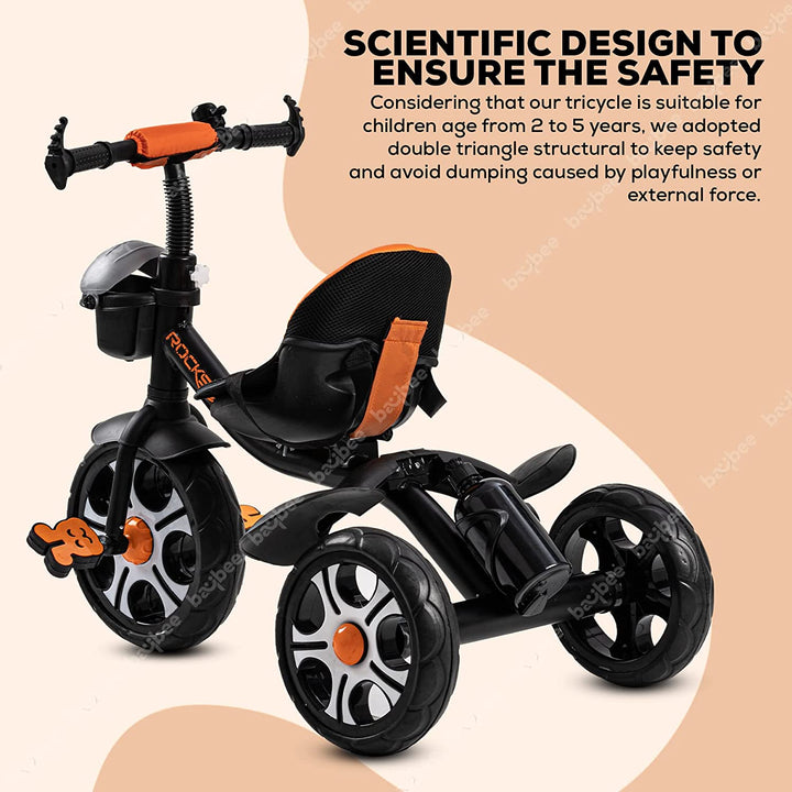 Rockstar Pro Tricycle for Kids, Plug n Play Kids Cycle Trikes with Basket, Cushion Seat, Belt & Bottle | Baby Children's Cycle | Baby Tricycle Cycle for Kids 2 to 5 Years Boys Girls