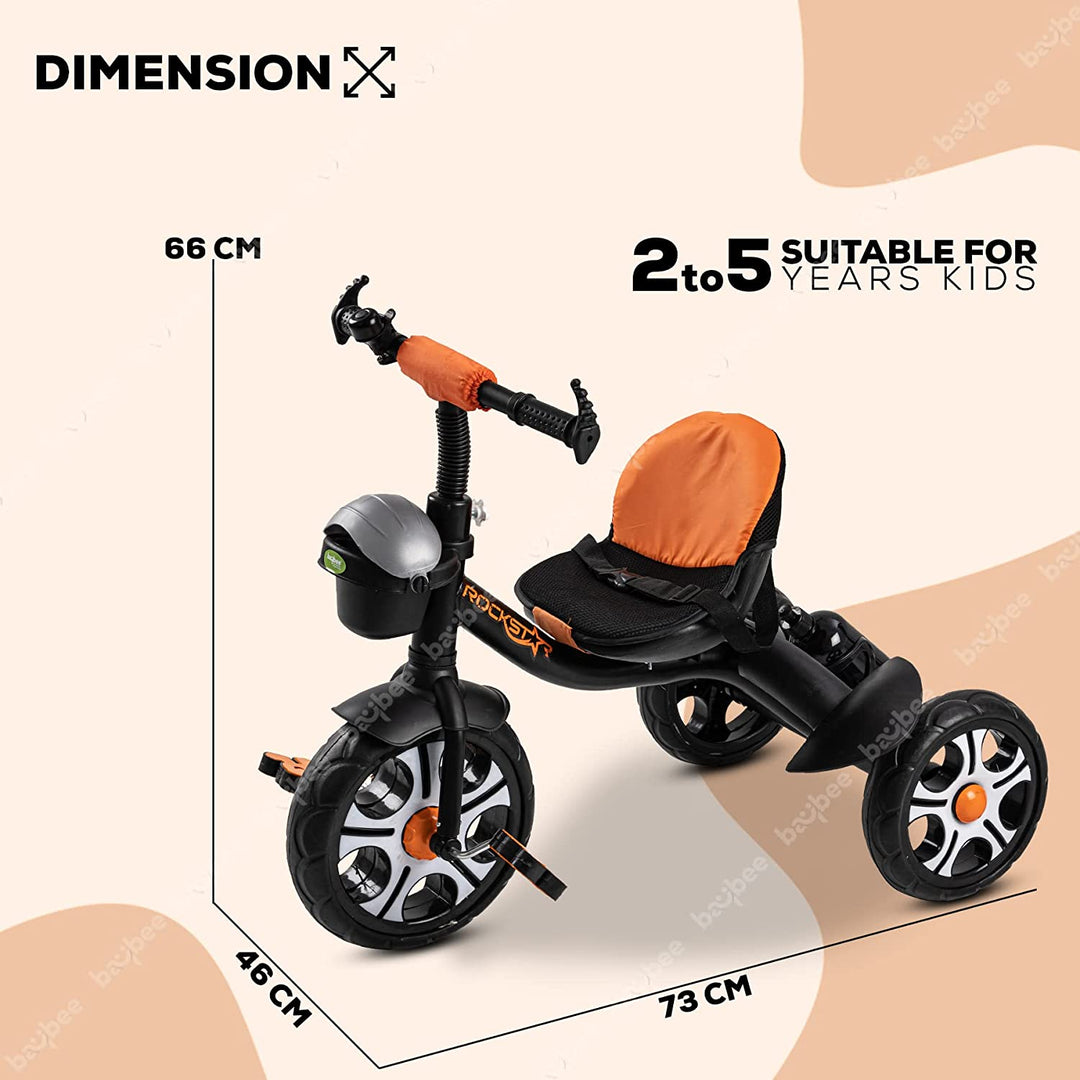 Rockstar Pro Tricycle for Kids, Plug n Play Kids Cycle Trikes with Basket, Cushion Seat, Belt & Bottle | Baby Children's Cycle | Baby Tricycle Cycle for Kids 2 to 5 Years Boys Girls