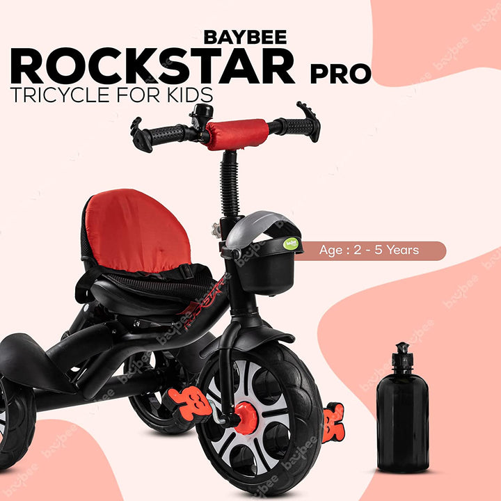 Rockstar Pro Tricycle for Kids, Plug n Play Kids Cycle Trikes with Basket, Cushion Seat, Belt & Bottle | Baby Children's Cycle | Baby Tricycle Cycle for Kids 2 to 5 Years Boys Girls