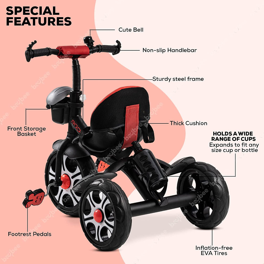 Rockstar Pro Tricycle for Kids, Plug n Play Kids Cycle Trikes with Basket, Cushion Seat, Belt & Bottle | Baby Children's Cycle | Baby Tricycle Cycle for Kids 2 to 5 Years Boys Girls