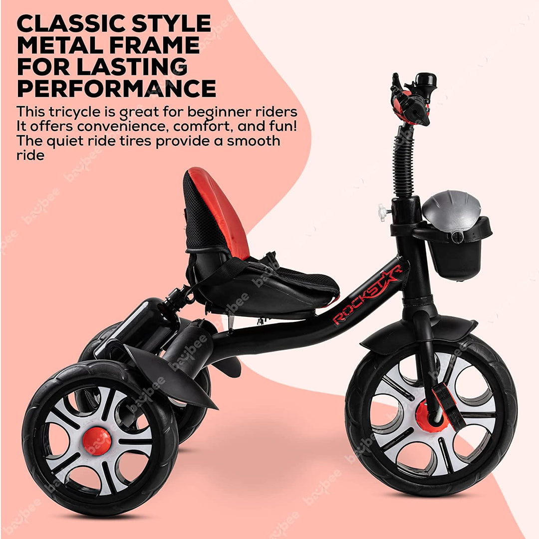 Rockstar Pro Tricycle for Kids, Plug n Play Kids Cycle Trikes with Basket, Cushion Seat, Belt & Bottle | Baby Children's Cycle | Baby Tricycle Cycle for Kids 2 to 5 Years Boys Girls