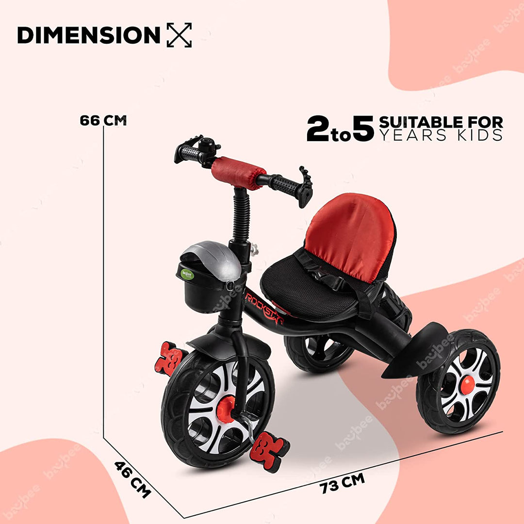 Rockstar Pro Tricycle for Kids, Plug n Play Kids Cycle Trikes with Basket, Cushion Seat, Belt & Bottle | Baby Children's Cycle | Baby Tricycle Cycle for Kids 2 to 5 Years Boys Girls