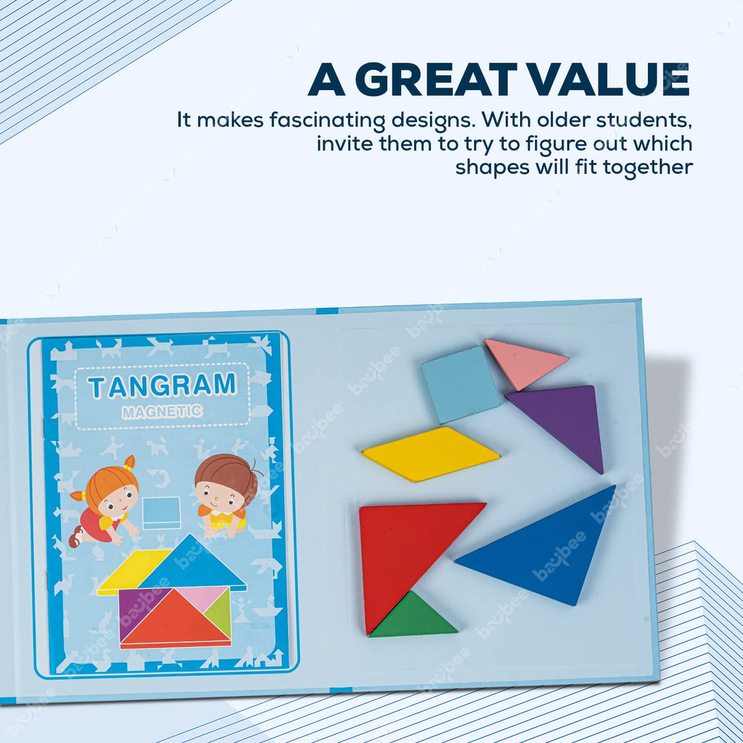 Tangram Magnetic Puzzle Kids Toys | Wooden Children Toy | 7 Magnetic Piece and 96 Patterns with Magnetic Board Games Jigsaw Puzzle | Educational Baby Toy Puzzle for Kids 3+ Years Boys & Girls