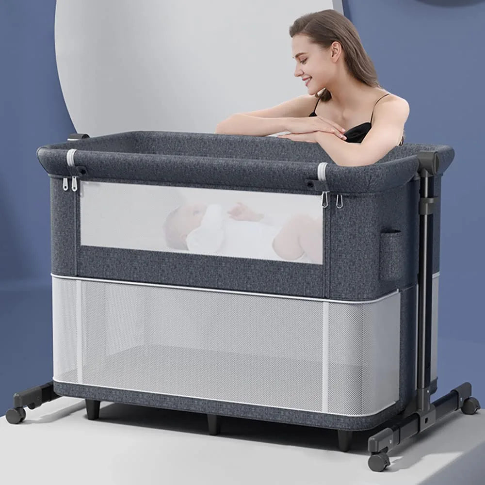 Patented Multifunctional 10 in 1 Portable Baby Crib Cot Cradle Bassinet Bedside Sleeper Swing Tilt Bed with Mosquito net And Mattress (Mink Grey)