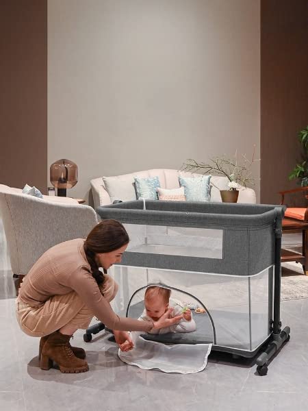 Patented Multifunctional 10 in 1 Portable Baby Crib Cot Cradle Bassinet Bedside Sleeper Swing Tilt Bed with Mosquito net And Mattress (Mink Grey)