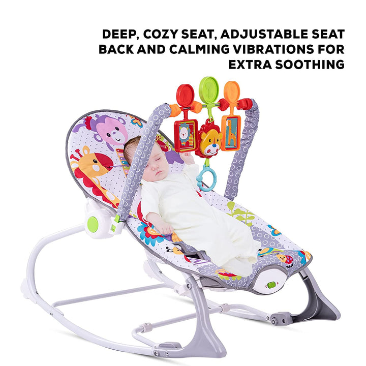 Nora Baby Rocker and Bouncer Chair with Soothing Vibrations Multi-Position Recline Portable Bouncer for Baby Boys Girls, Baby Rocker with 3 Point Safety Belt & Removable Baby Toys