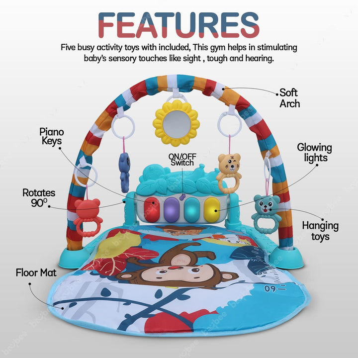 Baby Playgym Mat for Babies, Washable Cotton Activity Playgym for Baby with 5 Baby Toys | Baby Bedding for Newborn | Baby Play Gym Play Mat for Babies 0 to 12 Months (Piano with Projector)